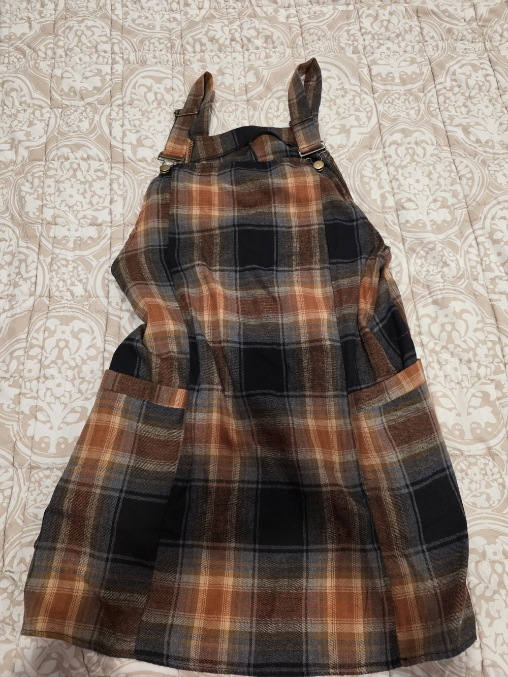 SHEIN Autumn Plaid Pinafore Dress in Brown and Black Women
